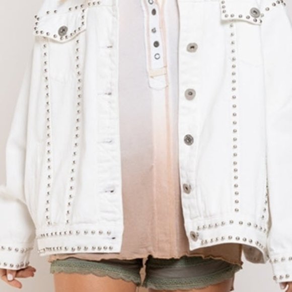 White Denim Jacket with silver studs - Picture 6 of 16